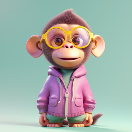 Funny monkey wearing sunglasses on a colorful background by generative AIの素材