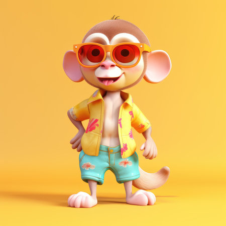Funny monkey wearing sunglasses on a colorful background by generative AIの素材
