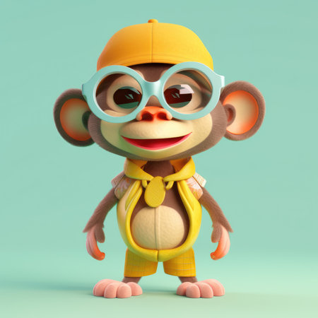 Funny monkey wearing sunglasses on a colorful background by generative AIの素材