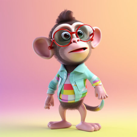 Funny monkey wearing sunglasses on a colorful background by generative AIの素材