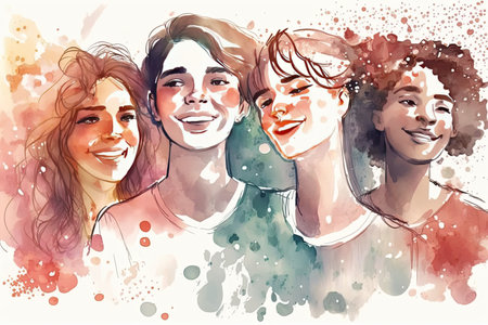 Colorful group of women of different ethnicities stand side by side together. Generative AIの素材