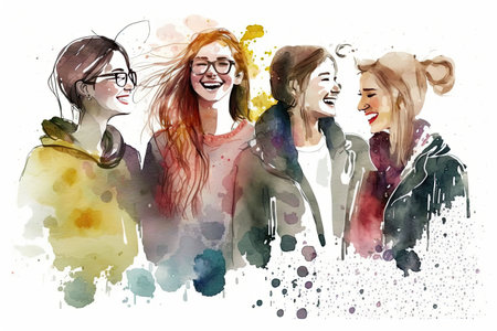 Colorful group of women of different ethnicities stand side by side together. Generative AIの素材