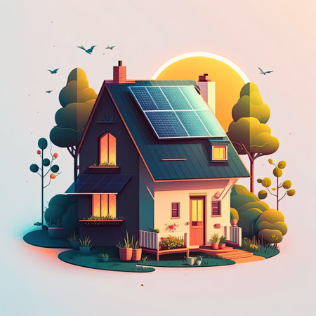 Single family house with solar panels. Sustainability concept. Generative AIの素材
