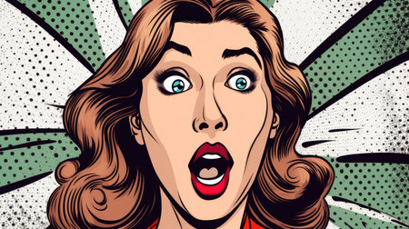 Surprised fashion girl opening her mouth. Pop art retro comic style by generative AIの素材