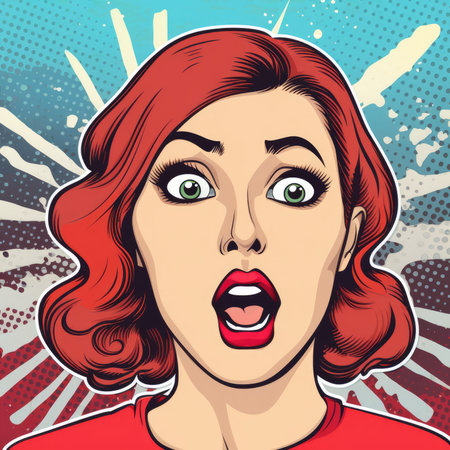 Surprised fashion girl opening her mouth. Pop art retro comic style by generative AIの素材