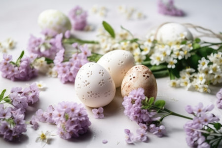 Decorate Easter eggs with the beauty of spring flowers by generative AIの素材