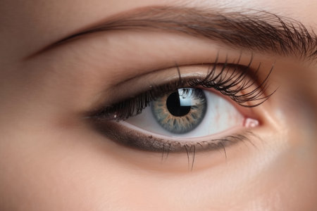 Stunning female eye in macro with natural makeup; chic and detailed by generative AIの素材