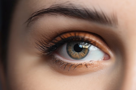 Stunning female eye in macro with natural makeup; chic and detailed by generative AIの素材