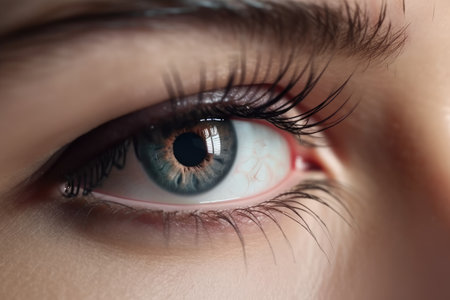 Stunning female eye in macro with natural makeup; chic and detailed by generative AIの素材