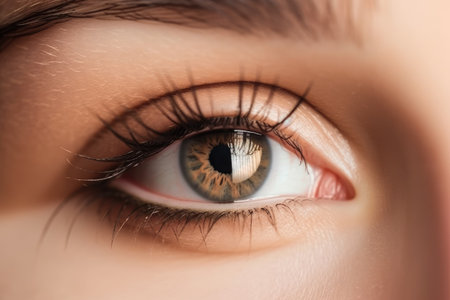 Stunning female eye in macro with natural makeup; chic and detailed by generative AIの素材