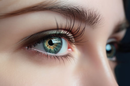 Stunning female eye in macro with natural makeup; chic and detailed by generative AIの素材