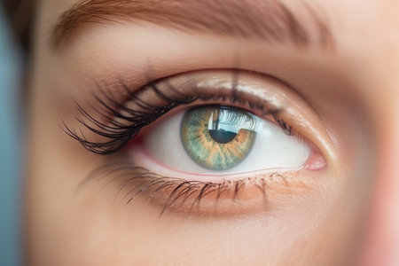 Stunning female eye in macro with natural makeup; chic and detailed by generative AIの素材