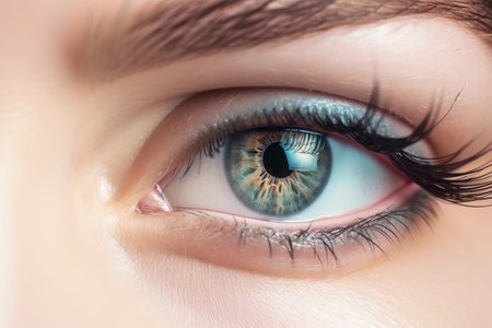 Stunning female eye in macro with natural makeup; chic and detailed by generative AIの素材