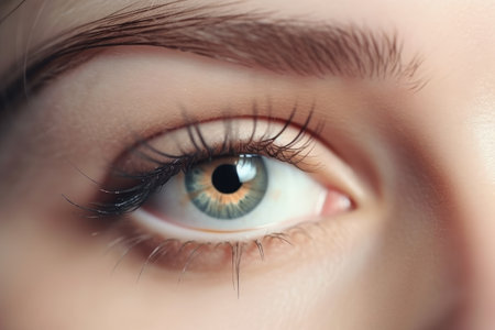 Stunning female eye in macro with natural makeup; chic and detailed by generative AIの素材