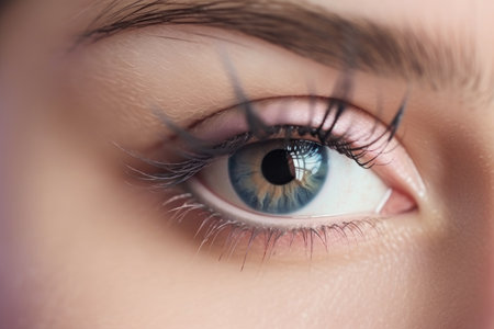 Stunning female eye in macro with natural makeup; chic and detailed by generative AIの素材