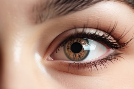 Stunning female eye in macro with natural makeup; chic and detailed by generative AIの素材