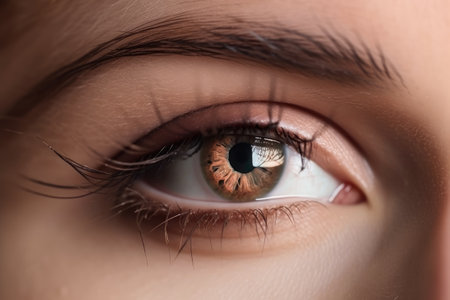 Stunning female eye in macro with natural makeup; chic and detailed by generative AIの素材