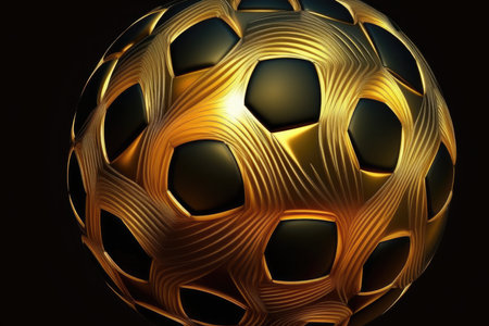 Golden soccer ball on a dark background. Success concept by generative AIの素材