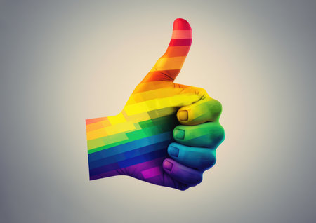 Thumb up rainbow. Hand with lgbtq colors icon by generative AIの素材