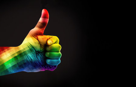 Thumb up rainbow. Hand with lgbtq colors icon by generative AIの素材