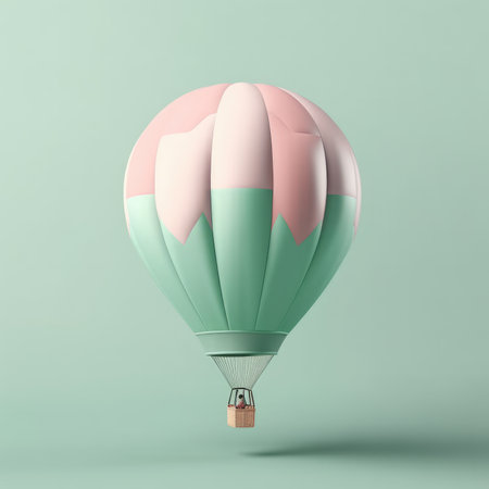 Colorful hot air balloon on pastel background. Travel and adventure concept symbolizing freedom and excitement by generative AIの素材
