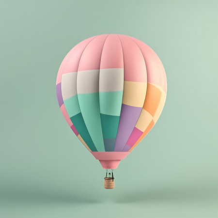 Colorful hot air balloon on pastel background. Travel and adventure concept symbolizing freedom and excitement by generative AIの素材