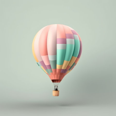 Colorful hot air balloon on pastel background. Travel and adventure concept symbolizing freedom and excitement generative AIの素材