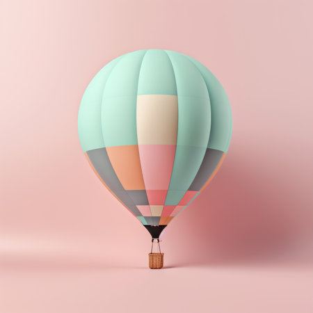 Colorful hot air balloon on pastel background. Travel and adventure concept symbolizing freedom and excitement generative AIの素材
