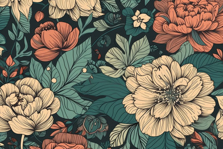 illustration of vintage floral seamless pattern by generative AIの素材