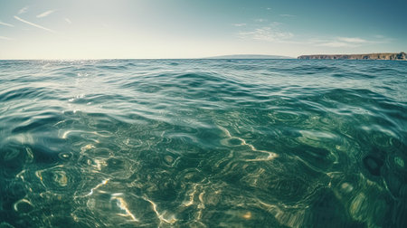 Picture a serene ocean surface on a sunny day, with calm waters by generative AIの素材