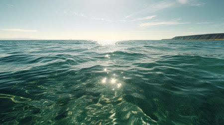 Picture a serene ocean surface on a sunny day, with calm waters by generative AIの素材