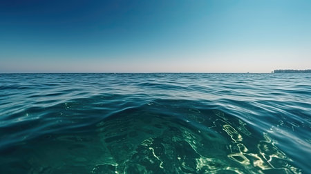 Picture a serene ocean surface on a sunny day, with calm waters by generative AIの素材