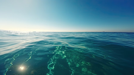 Picture a serene ocean surface on a sunny day, with calm waters by generative AIの素材
