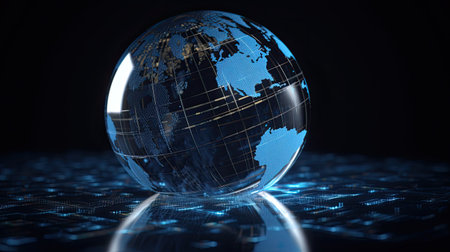 Tech and economy illustrated through an abstract globe focused on North America by generative AIの素材