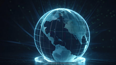 Tech and economy illustrated through an abstract globe focused on North America by generative AIの素材