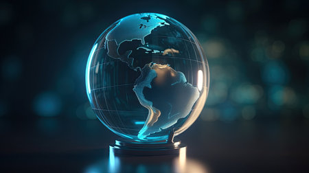 Tech and economy illustrated through an abstract globe focused on North America by generative AIの素材