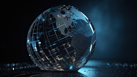 Tech and economy illustrated through an abstract globe focused on North America by generative AIの素材