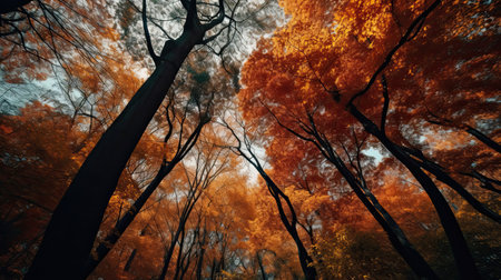 Autumn landscape with orange colors. Generative AIの素材