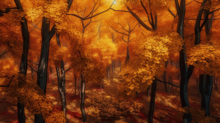 Autumn landscape with orange colors. Generative AIの素材