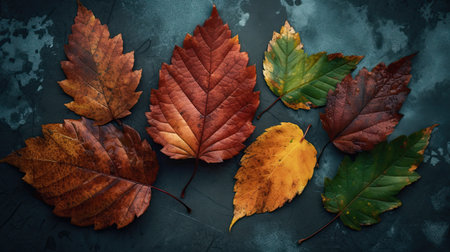 Autumn Leaves. Wallpaper with orange and golden colors. Generative AIの素材