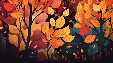 Autumn landscape with orange colors. Generative AIの素材