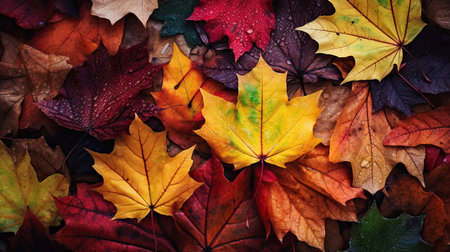 Autumn Leaves. Wallpaper with orange and golden colors. Generative AIの素材