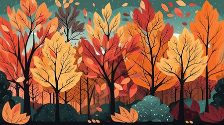 Autumn landscape with orange colors. Generative AIの素材