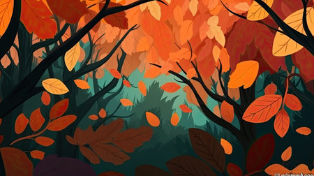 Autumn landscape with orange colors. Generative AIの素材