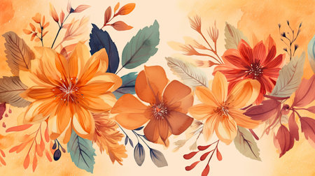 Flower wallpaper. Autumn colors. Generative AIの素材