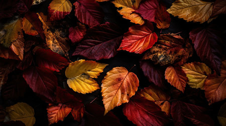 Autumn Leaves. Wallpaper with orange and golden colors. Generative AIの素材