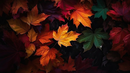Autumn Leaves. Wallpaper with orange and golden colors. Generative AIの素材