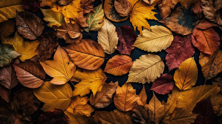 Autumn Leaves. Wallpaper with orange and golden colors. Generative AIの素材