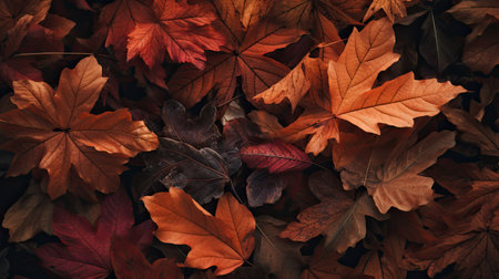 Autumn Leaves. Wallpaper with orange and golden colors. Generative AIの素材