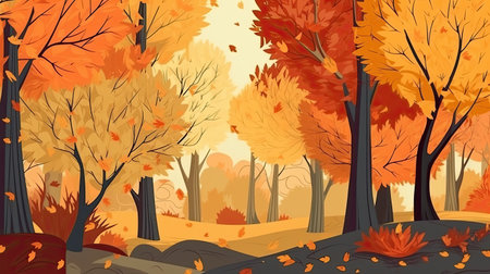 Autumn landscape with orange colors. Generative AIの素材